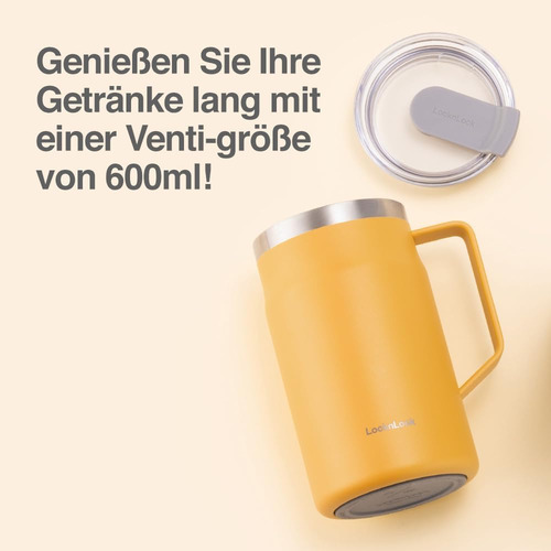 Taza Doble Pared Lock & Lock Amarillo, Con Tapa, 225 Ml