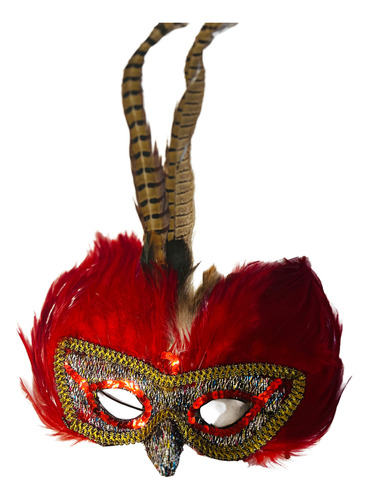 Antifaz Mascara Con Plumas Cotillon Carnaval (x10) Rojo Plumas Rojo Con Brillo