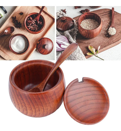 Bote De Madera For Condimentos, Caja De Sal, Cuchara, Tarro