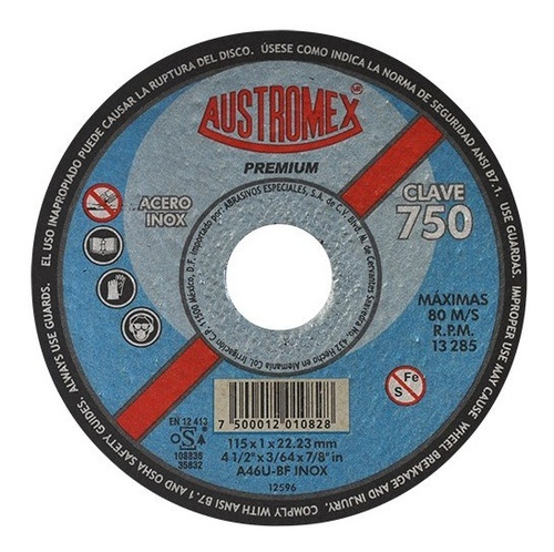 Austromex 750 Disco Preciso Para Corte De Acero Inox 4-1/2