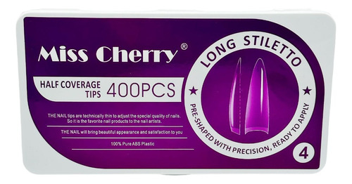 Caja Tips Miss Cherry Stiletto Cristal Xl 400 Pzs