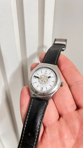 Relógio Swatch Irony Automático Raro Spinnin Vintage Couro Preto Branco Branco (Usado)