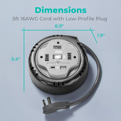 Carrete De Cable De 3 Tomas, Puertos Usb-c Y Usb-a, Pro...