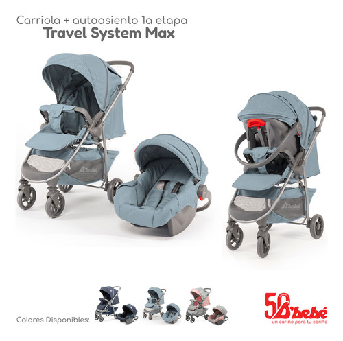 Carriola D Bebé Reversible Travel System Max Menta Menta Gris