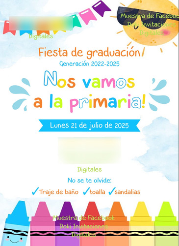 Invitación Digital Imprimible De Graduación De Kinder Azul Claro (Usado)