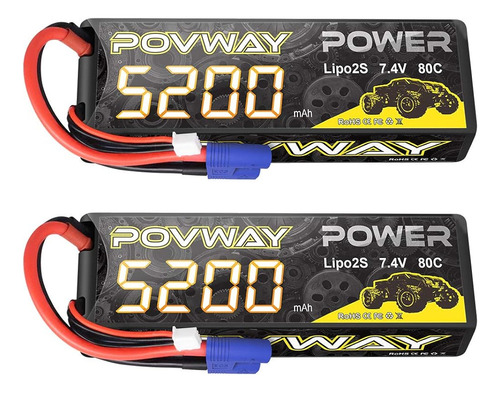 Povway 2s Lipo Battery 5200mah 80c 7.4v Rc Battery Hard Case