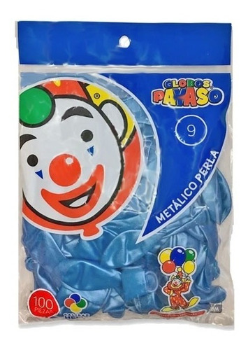 Globo Latex Decorator Metalico Perla N° 9 Payaso Bolsa/100pz Color Azul