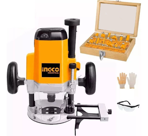 Kit Trompo Ingco Router Fresadora 2200w + 12 Fresas De 6 Mm