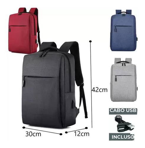 Mochila Notebook Executiva Cabo Usb Slim Impermeável Work