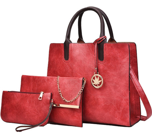 Imagen 1 de 7 de Set 3 Bolsas Mujer Dama Bolso Cartera Bandolera Tote Hombro