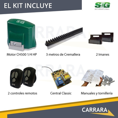 Imagen 6 de 10 de Kit Motor Portón Automático Corredizo Seg Ch 500 Kg Classic