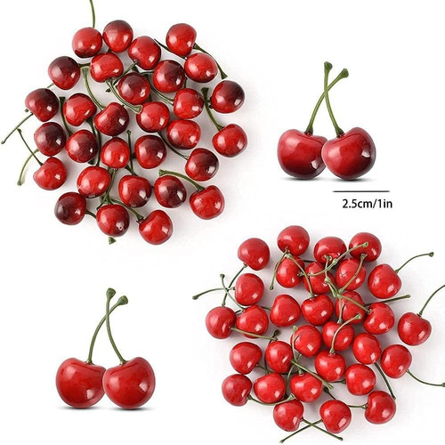 20 Unidades De Cerezas Artificiales Rojas, Modelo De Cereza