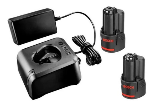 Combo Bosch Cargador Rapido + 2 Baterias 12v 2 Ah Color Negro