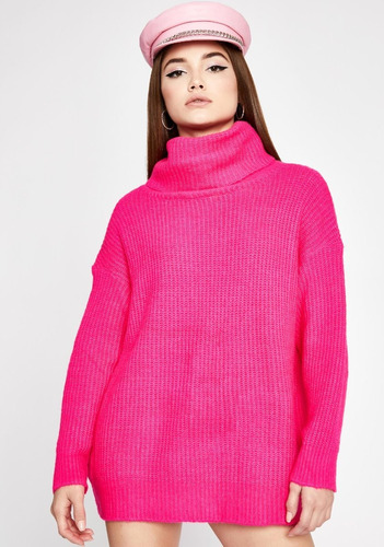 Sweater Básico Tortuga Rosado Neon Invierno Moda Mujer