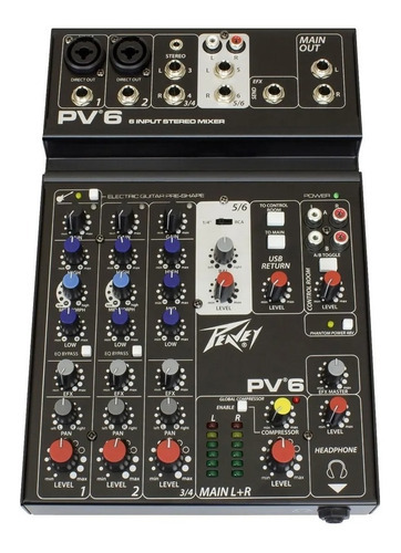 Consola Peavey Pv-6 Stereo Mixer 6 Canales Usb Dj