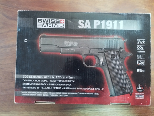 Pistola Full Metal Símil 45 P9091 Swiss Arms Exelente Estado