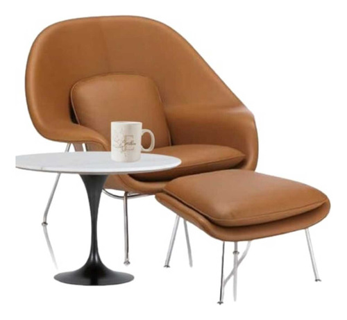 Kit Lateral Saarinen Espirito Santo + Womb Chair Couro