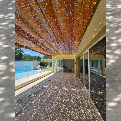 Media Sombra Camuflaje 4,50 X 4 M Con Kit Techo Pergola Deco Tostado