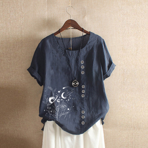 Ropa De Cama Casual Con Botones Holgados Para Mujer, Talla G