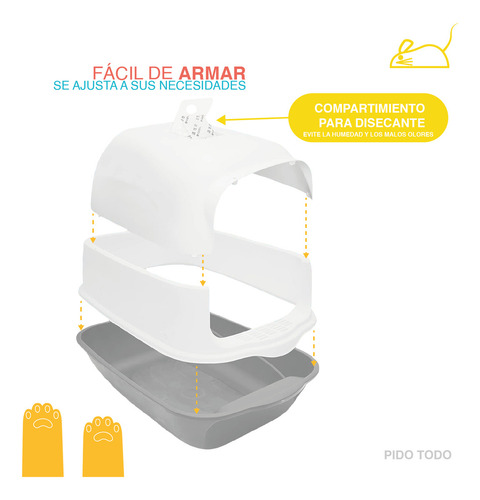 Arenero Para Gato Cerrado Puerta Abatible Pala Ventilacion Color Gris