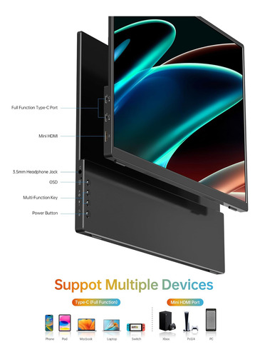 Wgk Portable De 14 Pulgadas Fhd1200p Ultra-slim Monitor Port