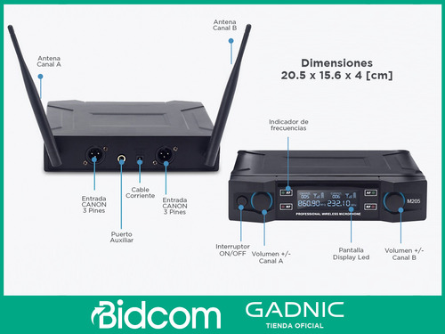 Microfono Uhf Inalambrico De Mano 2 Canales Entrada Canon
