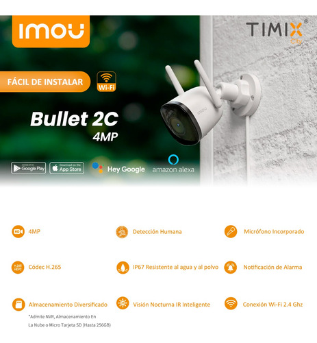 Kit Cámara De Seguridad Wifi Imou Ip Bullet 2c Exterior+nvr