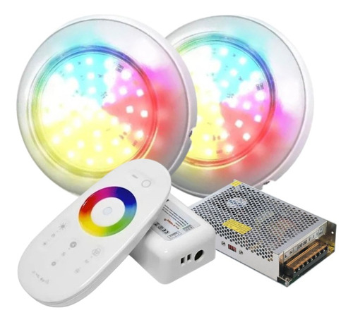 2 Luces Pileta Rgb Led+ Control Touch+ Trafo Kit Plástica