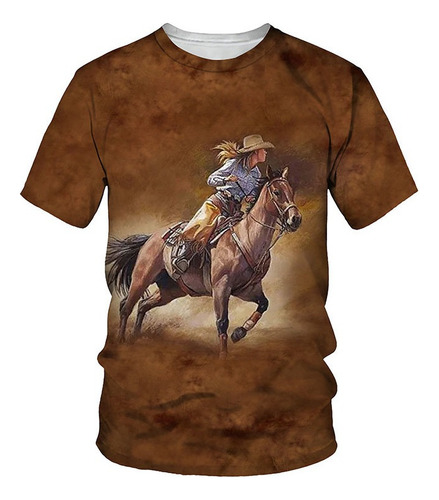 Playera Con Estampado De Caballos Para Hombre A La Moda