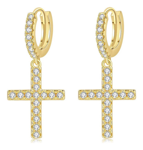 Aretes De Plata 925 Oro 18k De Cruz Con Zirconias Unitalla