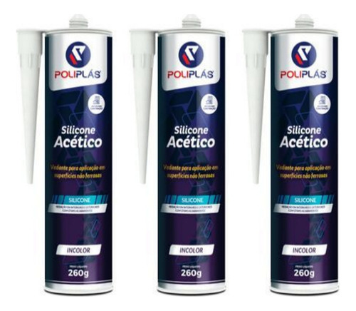 03 Silicones Acético Construção Transparente 260g Poliplas