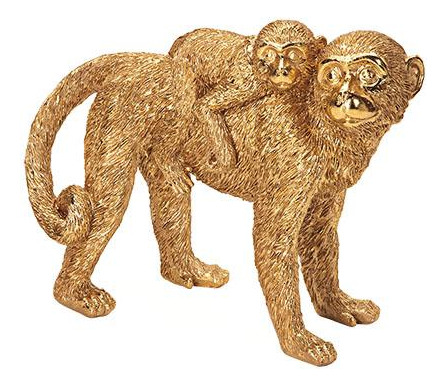 Escultura Decorativa Macaco Dourado C/ Filhote