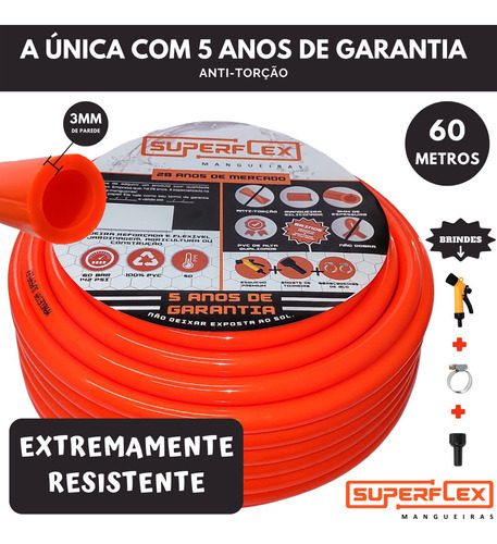 Mangueira Para Jardim 60mts Superflex Ultra 1/2 X 3mm Cor Laranja