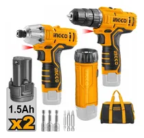 Comprar Kit Atornillador 12v Linterna Y Atorni De Impacto Ingco Ckli