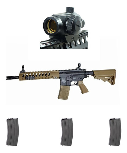 Pack Armalite Tan Carabina Airsoft +mira T1 + 3 Cargadores