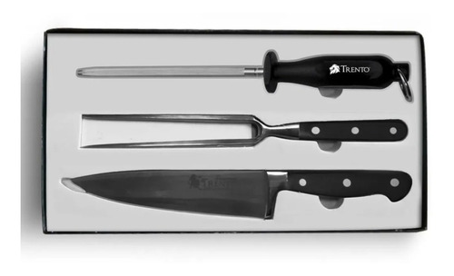 Juego Set Asador Cuchillo Trento Black Acero Trinche Chaira