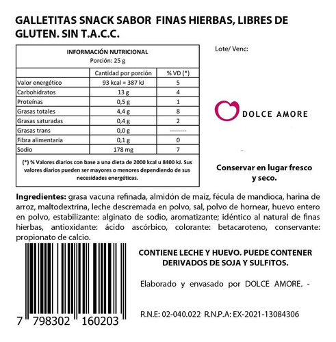 Snack Sabor Finas Hierbas Sin Tacc Doypack X 80gr Caja X 24u