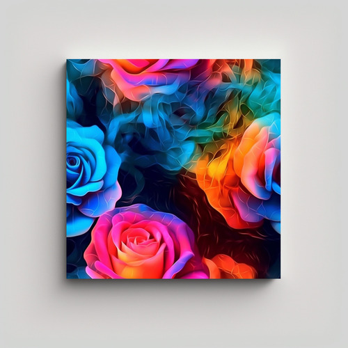 Cuadro Acuarela 3d Con Rosa De Papel En Estilo Neón 40x40cm