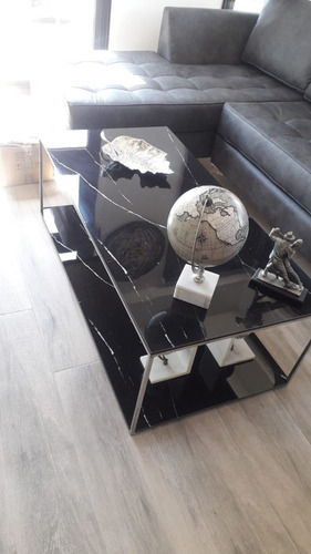 Imagen 6 de 6 de Mesa Ratona Living Moderno C/ Estante Hierro Y Simil Marmol
