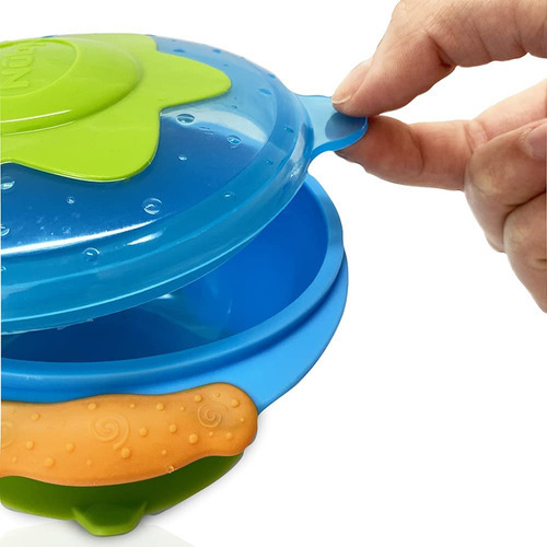 Tigela Divertida C/ Tampa Ventosa Papinha Bebe Infantil Nuby Cor Azul
