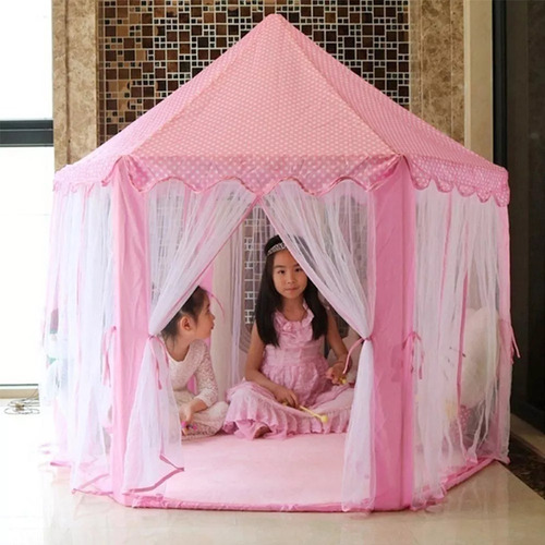 Imagen 2 de 10 de Carpa Infantil Castillo Princesa Niña Portatil Rosado