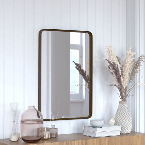 Espejo Pared Rectangular Bronce Cepillado Tocador 20 X 30
