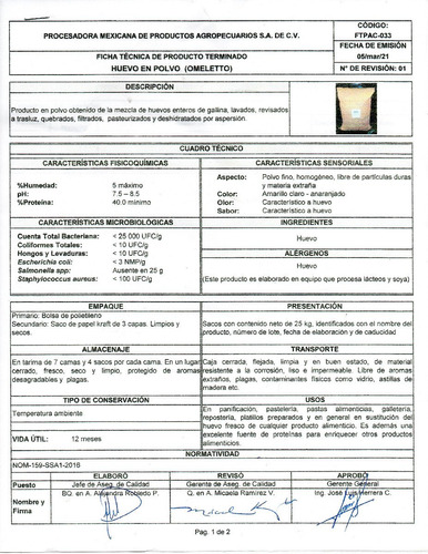 Huevo Entero Deshidratado En Polvo (1 Kg)
