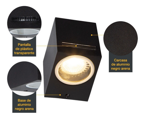 Aplique Pared Exteriores Cubico Negro 5w Gu10 1 Luz