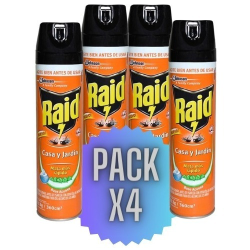 Raid Casa Y Jardín Base Acuosa -multi Insecto 360 Cc Pack X4