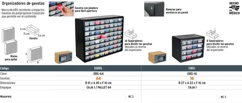 Organizador con 64 gavetas, Truper, Organizadores, 10895