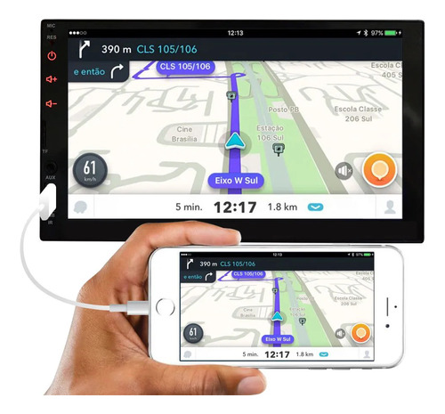 Central Multimidia 2 Din Espelhamento Via Cabo Android Ios