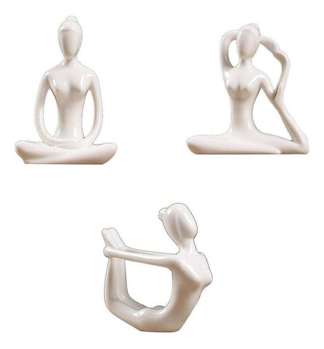 Q 3 Unids Cerámica Figura De Yoga Ornamento Estatua