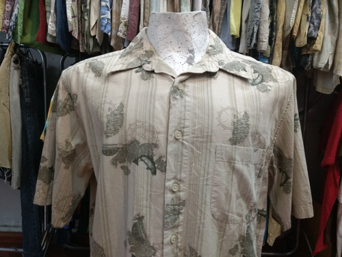 Camisa Hawaiana Tropical Beige Hombre Talle L Algodon -16