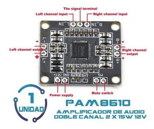 1 Unid Audio Amplificador Clase D Pam8610 Estereo 2x 15w 12v